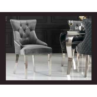 Chaise REGINA grise et argentée vue de face