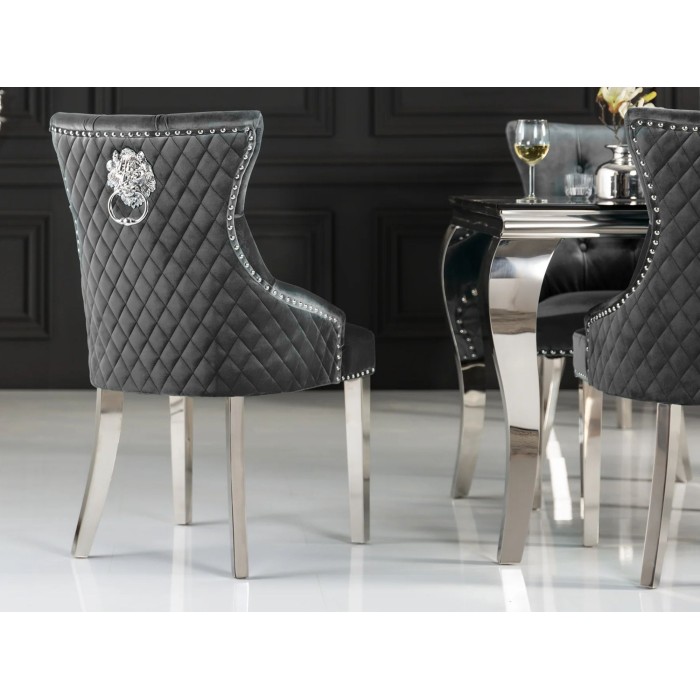 Chaise REGINA grise et argentée vue de dos