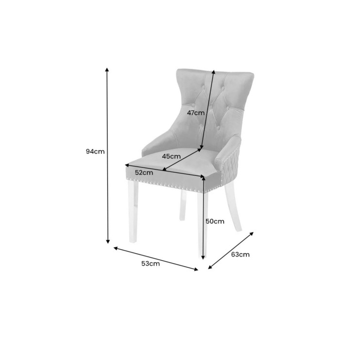 Chaise REGINA bleue et argentée dimensions