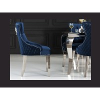 Chaise REGINA bleue et argentée vue de côté