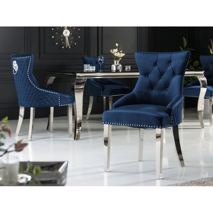 Chaise REGINA bleue et argentée vue de face