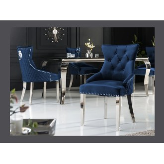 Chaise REGINA bleue et argentée vue de face