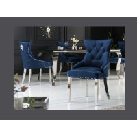Chaise REGINA bleue et argentée vue de face