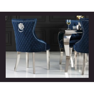 Chaise REGINA bleue et argentée vue de dos