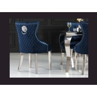 Chaise REGINA bleue et argentée vue de dos