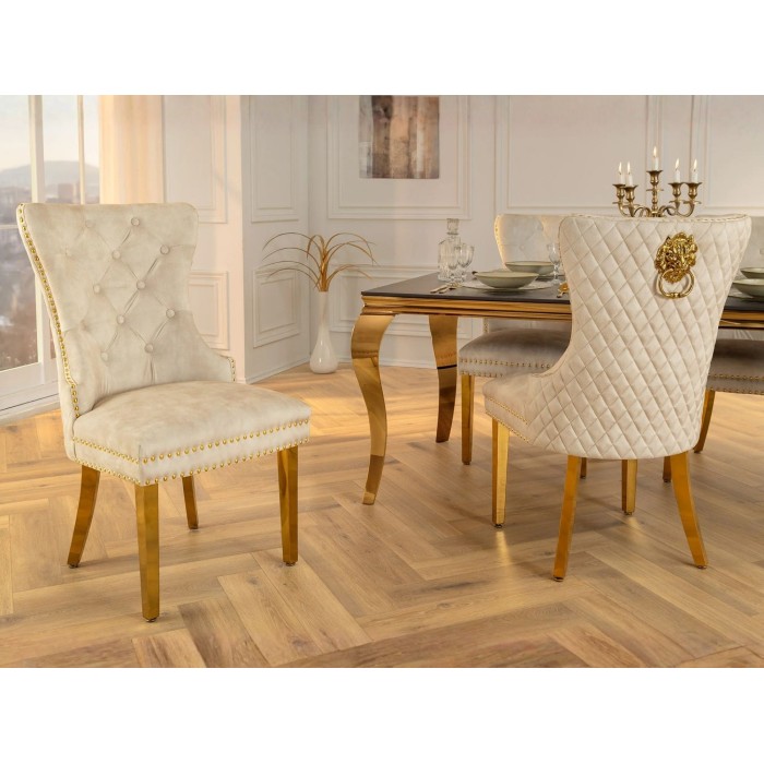Chaise REGINA beige et dorée mise en situation