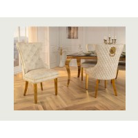 Lot de 2 chaises REGINA beige en velours capitonné – Dos matelassé, tête de lion et pieds dorés