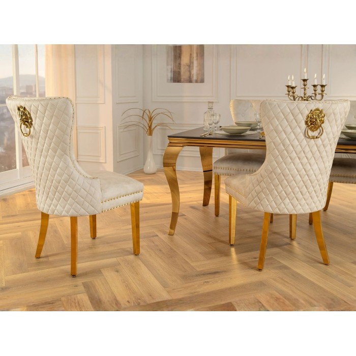 Chaise REGINA beige et dorée vue de dos