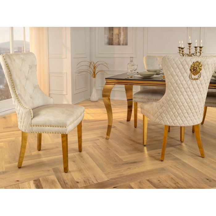 Chaise REGINA beige et dorée vue de côté