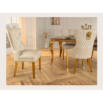 Chaise REGINA beige et dorée vue de côté