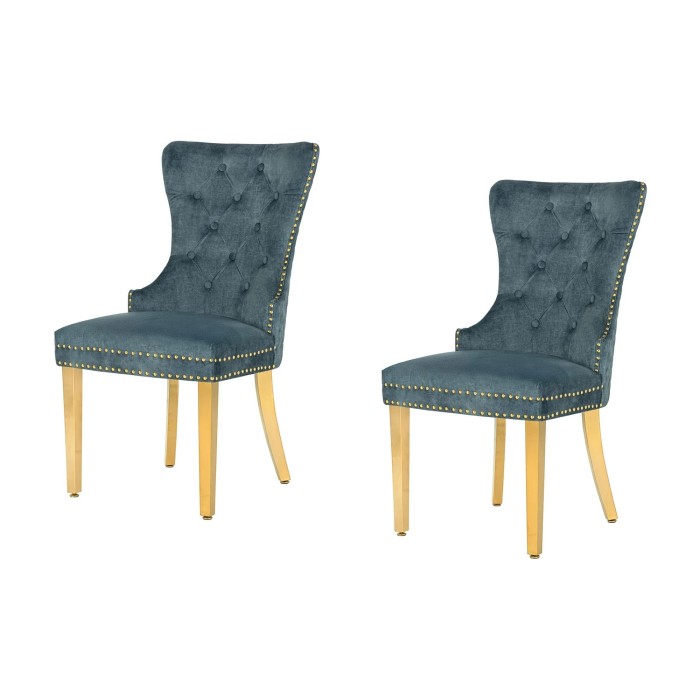 Lot de 2 chaises REGINA bleues pétroles et dorées