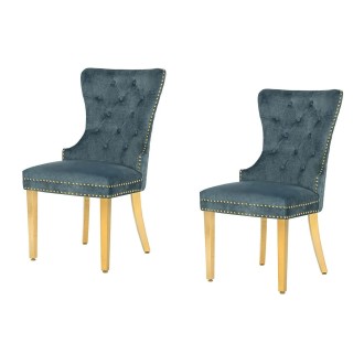 Lot de 2 chaises REGINA bleues pétroles et dorées