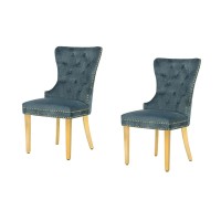 Lot de 2 chaises REGINA bleues pétroles et dorées