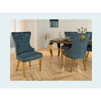 Lot de 2 chaises REGINA bleu pétrole en velours capitonné – Tête de lion dorée, clous décoratifs et pieds acier