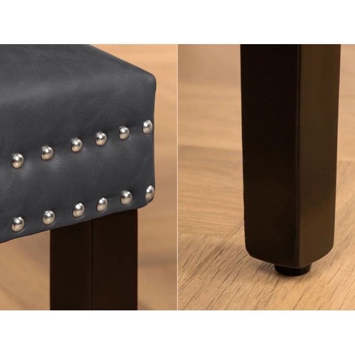 Set von 2 Chesterfield-Stühlen REGINA in anthrazitfarbenem Kunstleder mit Tufting – Silberring und schwarze Beine