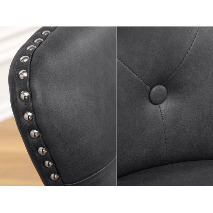 Set von 2 Chesterfield-Stühlen REGINA in anthrazitfarbenem Kunstleder mit Tufting – Silberring und schwarze Beine