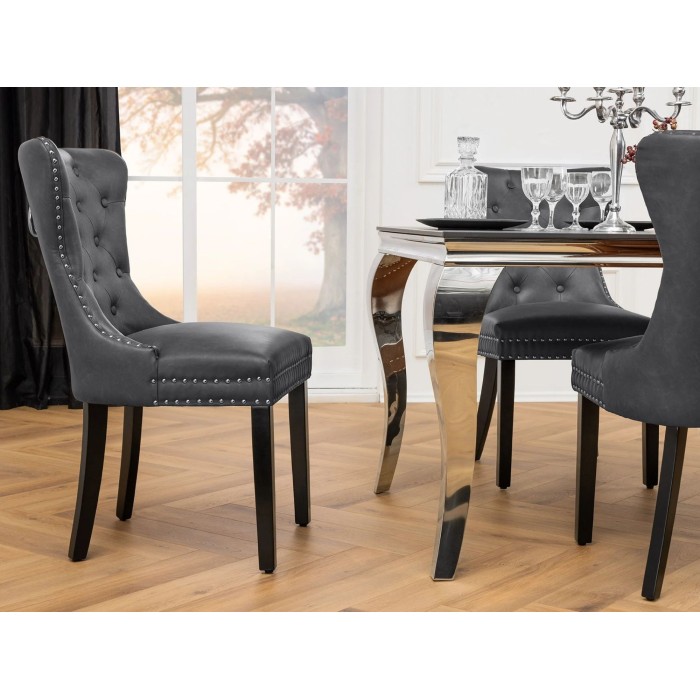 Chaise REGINA grise et marron foncé vue de côté