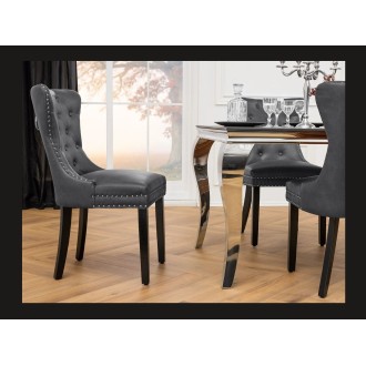 Chaise REGINA grise et marron foncé vue de côté