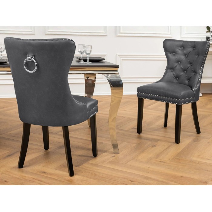 Chaise REGINA grise et marron foncé vue de dos