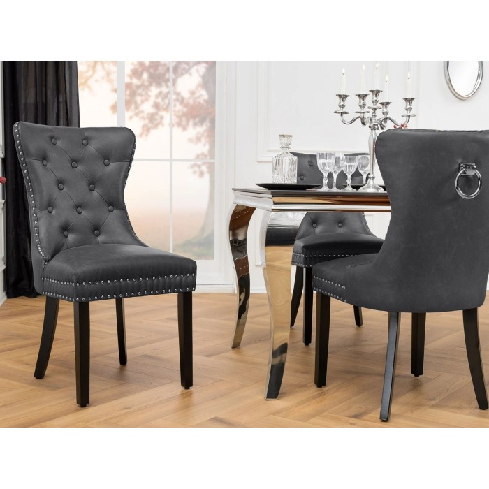 Chaise REGINA grise et marron foncé mise en situation