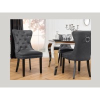 Set von 2 Chesterfield-Stühlen REGINA in anthrazitfarbenem Kunstleder mit Tufting – Silberring und schwarze Beine