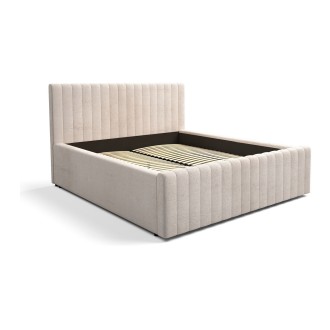 Lit ELORIA 180x200 en tissu bouclé beige avec tête de lit capitonnée et sommier inclus