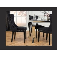 Lote de 2 sillas Chesterfield REGINA negras en terciopelo capitonado – Anillo plateado, clavos decorativos y patas de madera de 