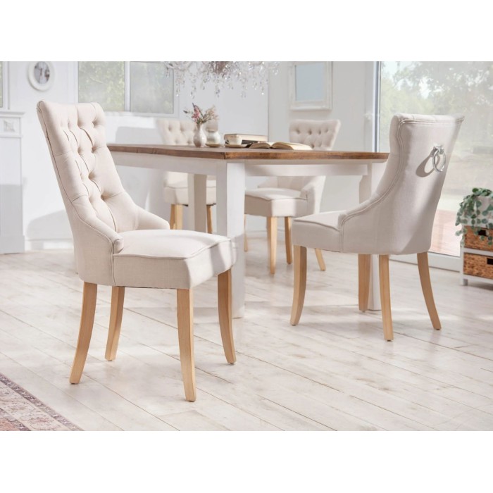 Chaise REGINA beige en lin vue de côté