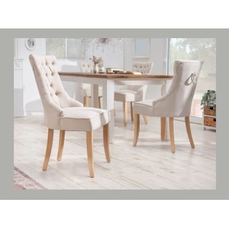 Chaise REGINA beige en lin vue de côté