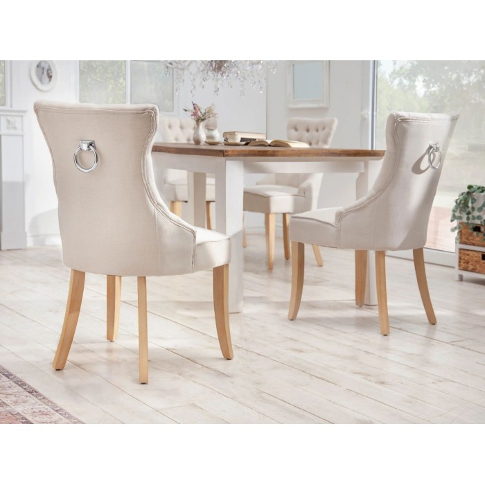 Chaise REGINA beige en lin vue de dos