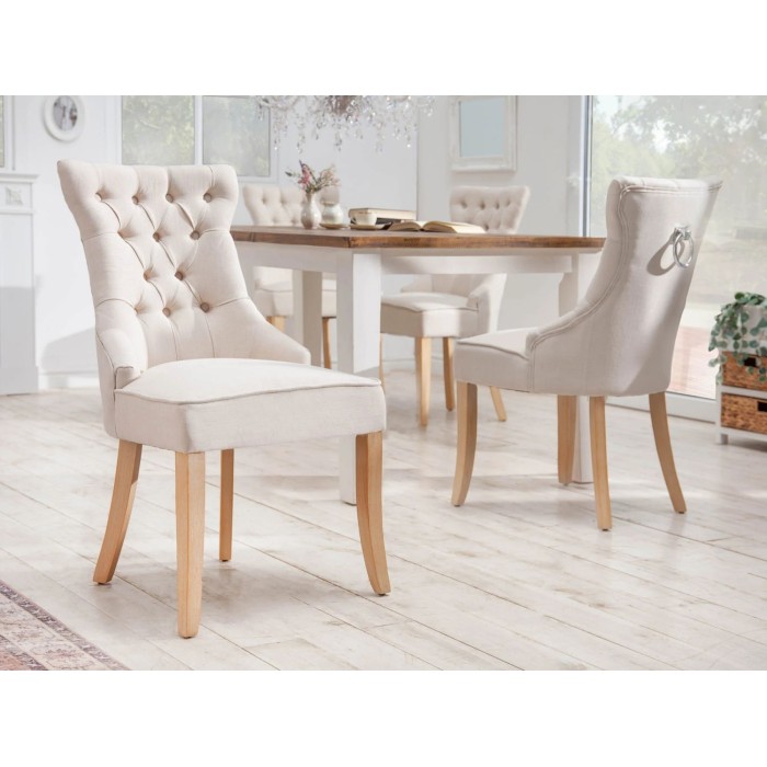 Chaise REGINA beige en lin mise en situation