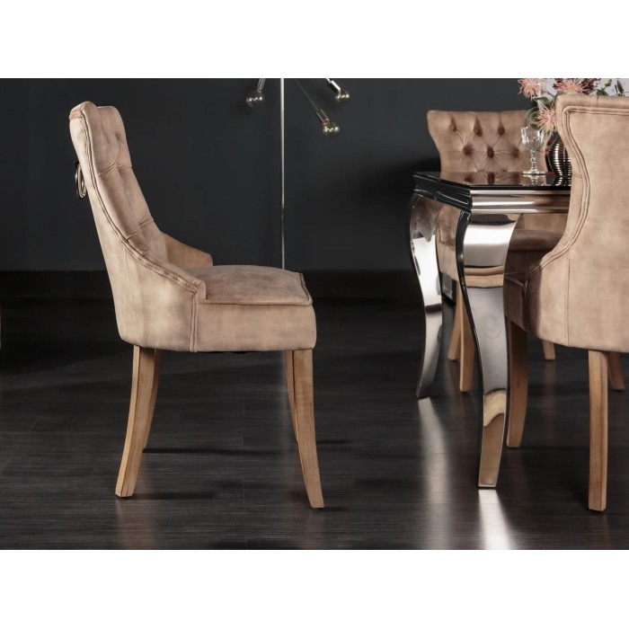 Chaise REGINA cappuccino en velours vue de côté