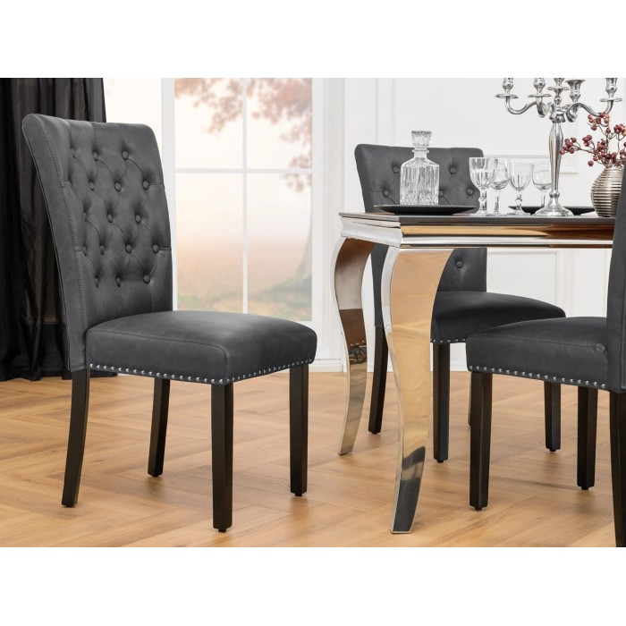 Chaise REGINA noire en cuir vue de face