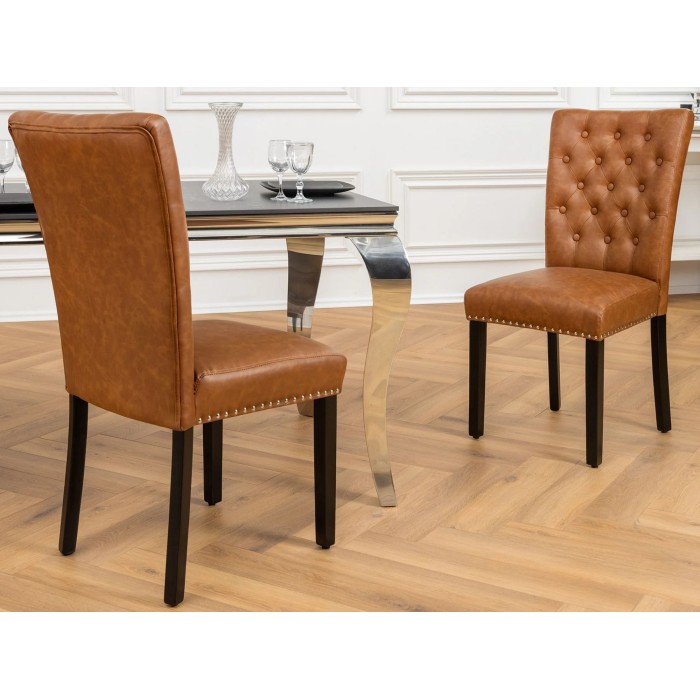 Chaise REGINA caramel en cuir artificiel vue de dos