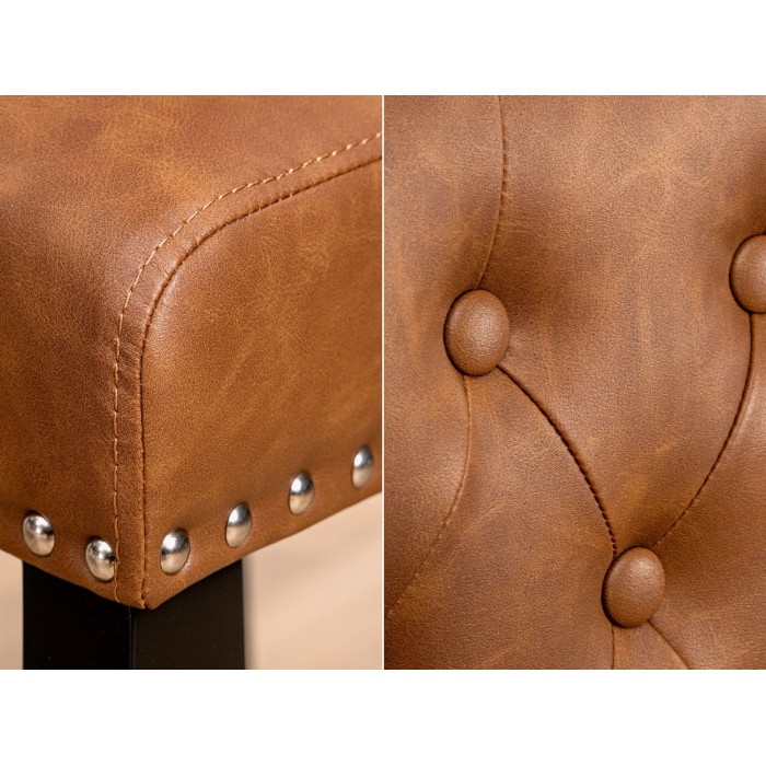 Zoom sur les détails de la chaise REGINA caramel en cuir artificiel