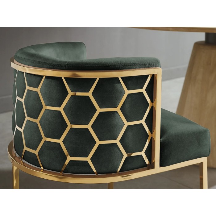 Chaise VELTO verte et dorée vue de dos