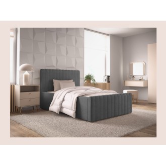 Lit simple ELORIA 120x200 en tissu gris anthracite avec tête de lit capitonnée