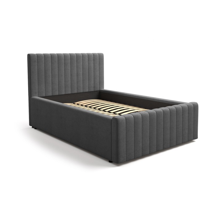 Lit simple ELORIA 120x200 en tissu gris anthracite avec tête de lit capitonnée