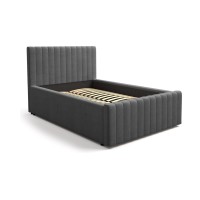 Lit simple ELORIA 120x200 en tissu gris anthracite avec tête de lit capitonnée