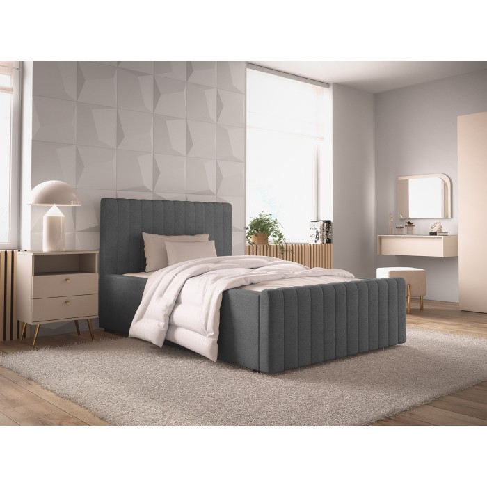 Lit coffre ELORIA 120x200 gris anthracite avec tête de lit capitonnée et sommier inclus