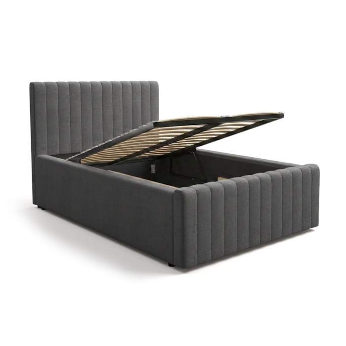 Lit coffre ELORIA 120x200 gris anthracite avec tête de lit capitonnée et sommier inclus