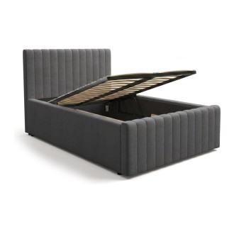 Lit coffre ELORIA 120x200 gris anthracite avec tête de lit capitonnée et sommier inclus