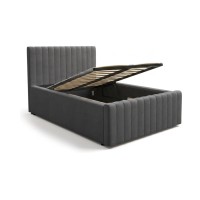 Lit coffre ELORIA 120x200 gris anthracite avec tête de lit capitonnée et sommier inclus