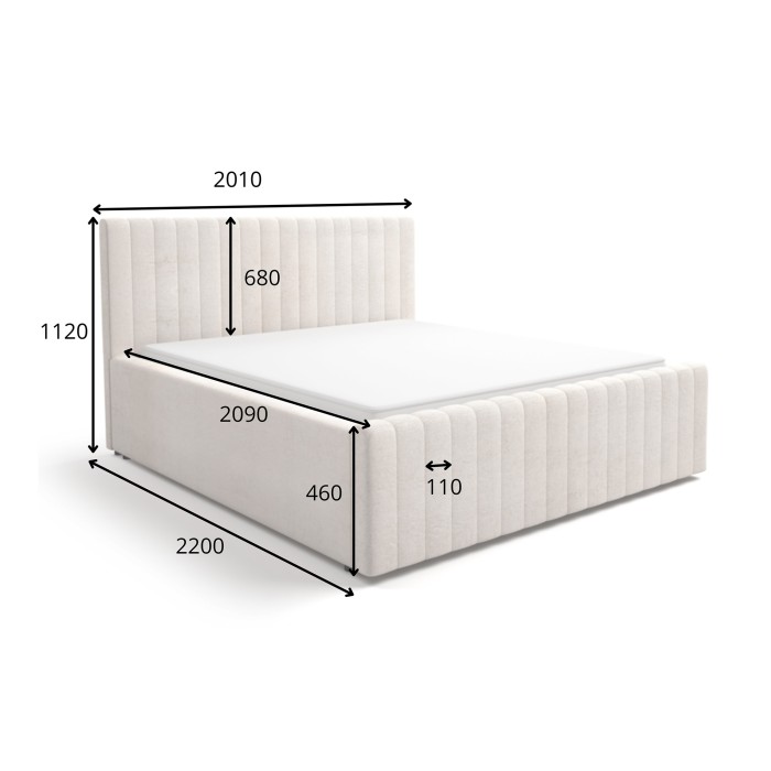Lit coffre ELORIA 120x200 gris anthracite avec tête de lit capitonnée et sommier inclus