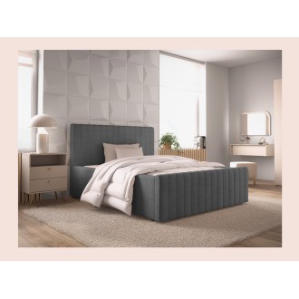 Lit double ELORIA 140x200 gris anthracite avec tête de lit capitonnée