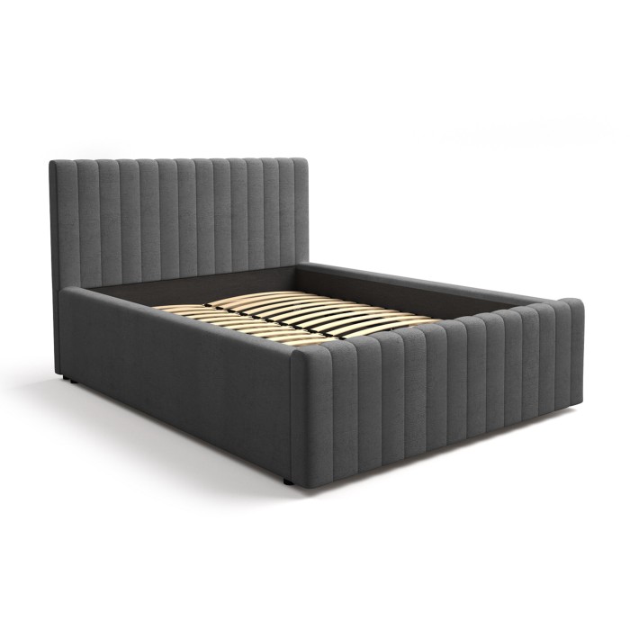 Lit ELORIA 140x200 gris anthracite avec tête de lit capitonnée et sommier inclus