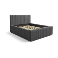 Lit ELORIA 140x200 gris anthracite avec tête de lit capitonnée et sommier inclus