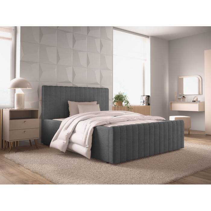 Lit ELORIA 140x200 gris anthracite avec tête de lit capitonnée et sommier inclus