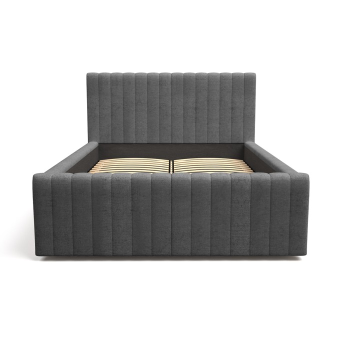 Lit ELORIA 140x200 gris anthracite avec tête de lit capitonnée et sommier inclus