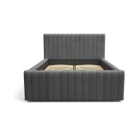 Lit ELORIA 140x200 gris anthracite avec tête de lit capitonnée et sommier inclus